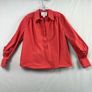 Mare Mare Anthropologie Henley Blouse Womens Small Red Zip up Popover Cotton